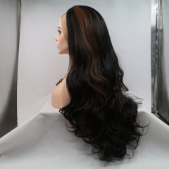 Perruque long synthétiques cheveux marron foncé épais 24 pouces