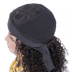 Perruque de bandeau synthétique Cheveux noirs et longs frisés en fibre synthétique