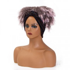 Perruque court avec bandeau cheveux bouclés en fibre synthétique 8 pouces