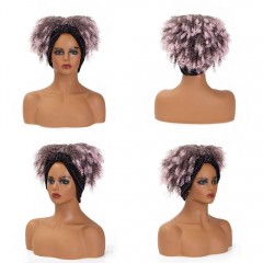 Perruque court avec bandeau cheveux bouclés en fibre synthétique 8 pouces