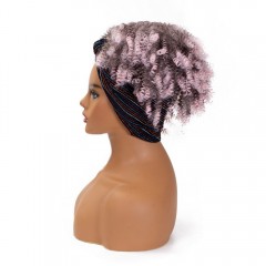 Perruque court avec bandeau cheveux bouclés en fibre synthétique 8 pouces