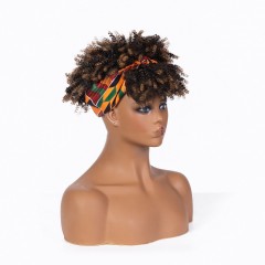 Perruque de bandeau cheveux courts bouclés en Fibre Synthétique