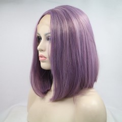 Femme Cosplay perruque violet dentelle frontale cheveux synthétiques moyen court et lisse