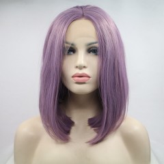 Femme Cosplay perruque violet dentelle frontale cheveux synthétiques moyen court et lisse