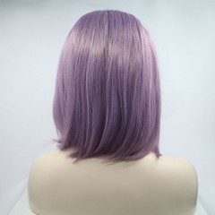 Femme Cosplay perruque violet dentelle frontale cheveux synthétiques moyen court et lisse