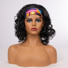 Perruque courte bouclée avec bandeau fibre synthétique de haute qualité