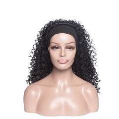 Perruque de bandeau Cheveux noirs frisés en fibre synthétique