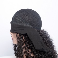 Perruque de bandeau Cheveux noirs frisés en fibre synthétique