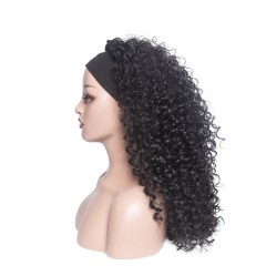 Perruque de bandeau Cheveux noirs frisés en fibre synthétique