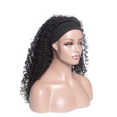 Perruque de bandeau Cheveux noirs frisés en fibre synthétique