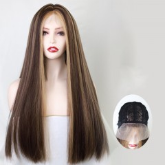 Cap de perruque cheveux long en fibre sythétique avec lace frontale