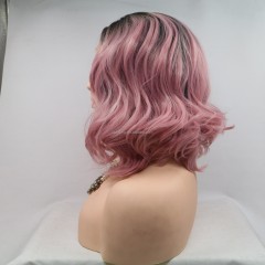 Cap de perruque en fibre sythétique cheveux court et ondulé Rose 12 pouces
