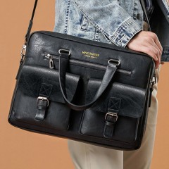 Sac à main d'affaires pour hommes en cuir artificiel PU de grande capacité
