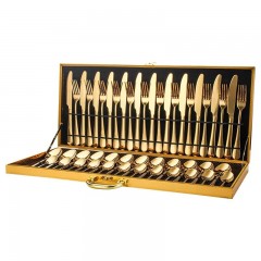 Ensemble de couverts couteaux fourchettes et cuillère en acier inoxydable Boîte en bois