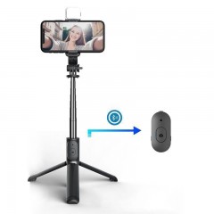 Perche à selfie trépied extensible télécommande bluetooth avec lumières de remplissage