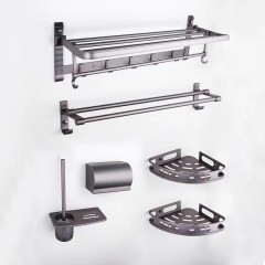 Ensemble de 6 piècesde quincaillerie pour salle de bain ( 2 portes de serviette +2*étagères douche+1*porte du papier de toilette+1*porte-brosse WC)  Aluminium