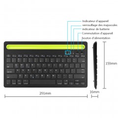 Clavier Bluetooth rechargeable avec fente pour téléphone portable/tablette