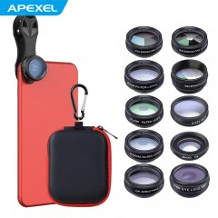 APEXEL APL-DG10 Kit Objectif 10 en 1 pour Smartphone universal avec Clip de 17mm