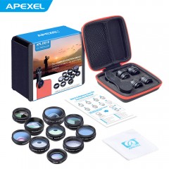 APEXEL APL-DG10 Kit Objectif 10 en 1 pour Smartphone universal avec Clip de 17mm