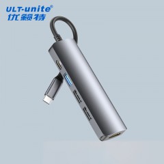 ULT-unite Type-C concentrateur USB 5 en 1 en alliage d'aluminium