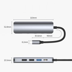 ULT-unite Type-C concentrateur USB 5 en 1 en alliage d'aluminium