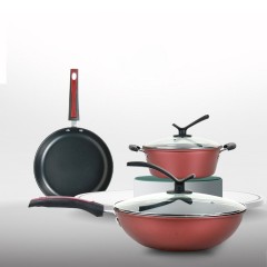 Set de 3 pièces ustensiles de cuisine ensemble de trois pièces (Wok + Casserole + poêle à frire) couvercle en verre