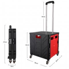 Chario pliable de courses en plastique avec roues universelles et couvercle 45L
