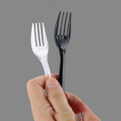 Fourchette en plastique jetable PS matériau transparent/noir