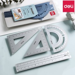 Ensemble d'outils géométriques en alliage d'aluminium Deli 79532 4 pièces (règle, rapporteur, règle triangulaire *2)