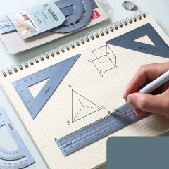 Ensemble d'outils géométriques en alliage d'aluminium Deli 79532 4 pièces (règle, rapporteur, règle triangulaire *2)