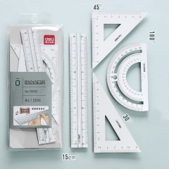 Ensemble d'outils géométriques en alliage d'aluminium Deli 79532 4 pièces (règle, rapporteur, règle triangulaire *2)