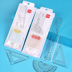 Deli 9619 Ensemble de papeterie règle kit de 4 pièces (règle + règle triangulaire isocèle + règle triangulaire à angle droit + rapporteur)