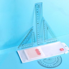 Deli 9619 Ensemble de papeterie règle kit de 4 pièces (règle + règle triangulaire isocèle + règle triangulaire à angle droit + rapporteur)