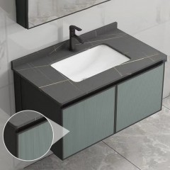 Armoire de salle de bain ensemble de 2 pièces en panneau de roche et aluminium