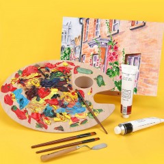grand Palette de gouache ovale en bois