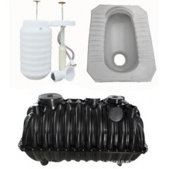 Ensemble de toilette Chasse d'eau + fosse à squatter + fosse septique
