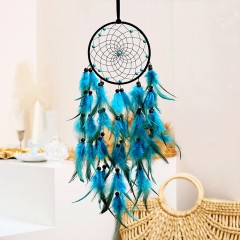 Décoration tenture mural plume bleu pendentif avec lumières faite à la main