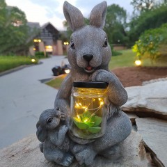 Décoration de jardin en résine modèle de lapin solaire