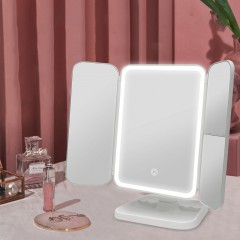 Miroir de maquillage LED 3 côtés pliant tactile capteur 180 degrés pivotant USB rechargeable