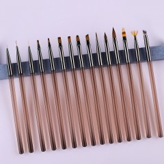 Pinceaux de manucure ensemble de de 15 pièces corps transparent en acrylique marron