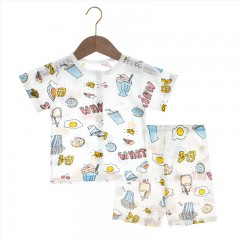 Ensemble de vêtements pour bébés (T-shirt avec boutons et col rond + short) en coton