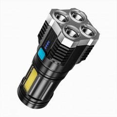 Lampe de poche COB multifonctionnelle à 4 LEDs rechargeable par USB pour la main.