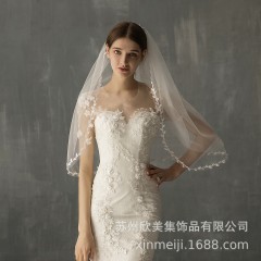 V633 voile de mariée à double voile de mariage à deux niveaux bord