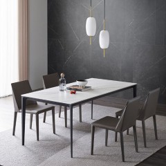 Table à manger en alliage d'aluminium dalle de roche blanc pur