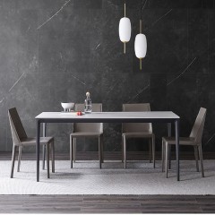 Table à manger en alliage d'aluminium dalle de roche blanc pur
