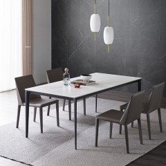 Table à manger en alliage d'aluminium dalle de roche blanc pur