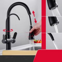 Robinet de cuisine entièrement en cuivre 3 en 1 tirant