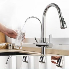 Robinet de cuisine entièrement en cuivre 3 en 1 tirant