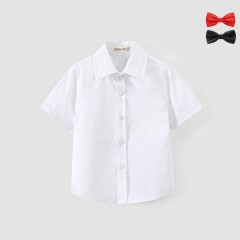 Chemise blanche à manches courtes en polyester et coton pour garçons