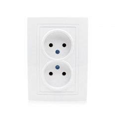 Double prise style européen plate 4 trous blanc 16A